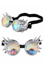 Goggles Steampunk Bril Spikes Zilver Chroom Montuur Caleidos, Nieuw, Carnaval, Ophalen of Verzenden, Feestartikel