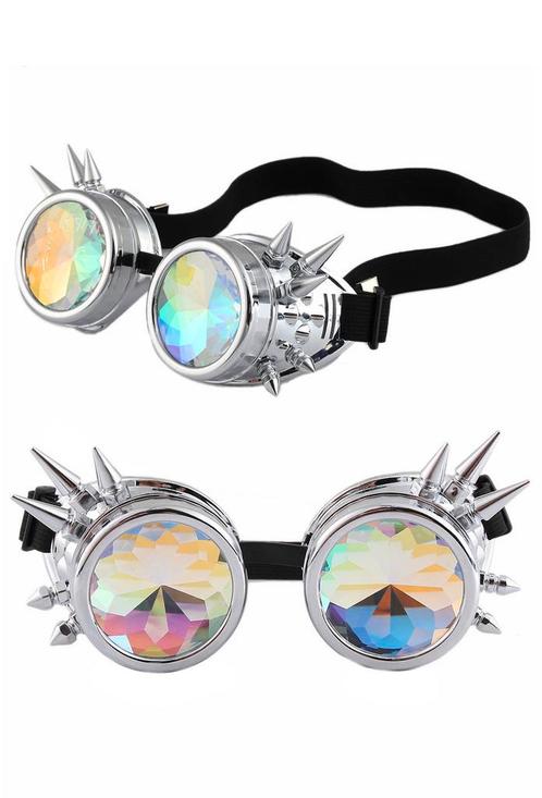 Goggles Steampunk Bril Spikes Zilver Chroom Montuur Caleidos, Hobby en Vrije tijd, Feestartikelen, Carnaval, Feestartikel, Nieuw