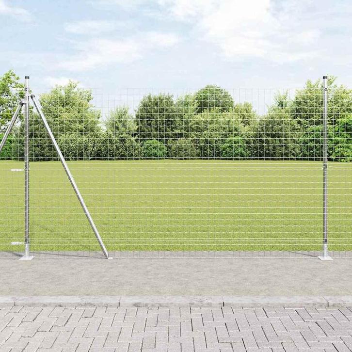 vidaXL Hecke met palen Zilver 1.5 x 10 m Staal, Tuin en Terras, Schuttingen, Nieuw, IJzer, Verzenden