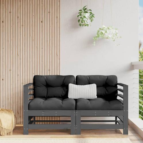 vidaXL Hoekbanken 2 st met kussens massief grenenhout grijs, Tuin en Terras, Tuinsets en Loungesets, Nieuw, Verzenden
