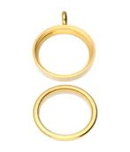 RVS gouden medaillon rond glad 28 mm. ketting hanger - edels, Sieraden, Tassen en Uiterlijk, Kettinghangers, Verzenden, Nieuw