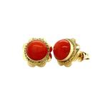 Gouden solitair oorstekers met bloedkoraal 14 krt, Sieraden, Tassen en Uiterlijk, Oorbellen, Ophalen of Verzenden, Nieuw
