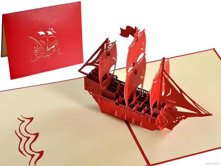 Wenskaart stoer zeilschip driemaster 3D pop-up kaart, Diversen, Wenskaarten, Verzenden