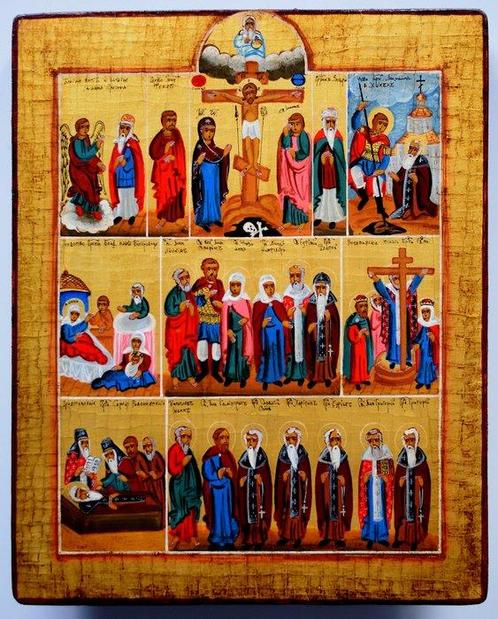 Icoon - Russisch-Orthodox icoon Drievoudige icoon, hout,, Antiek en Kunst, Antiek | Boeken en Bijbels