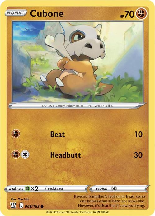 Cubone 069/163 Battle Styles, Hobby en Vrije tijd, Verzamelkaartspellen | Pokémon, Losse kaart, Nieuw, Foil, Ophalen of Verzenden