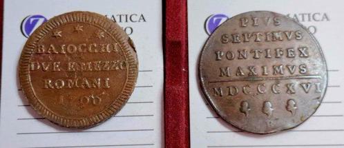 Italië, Pauselijke Staat Pio VII (1800-1823). Lotto 2 monete, Postzegels en Munten, Munten | Europa | Niet-Euromunten