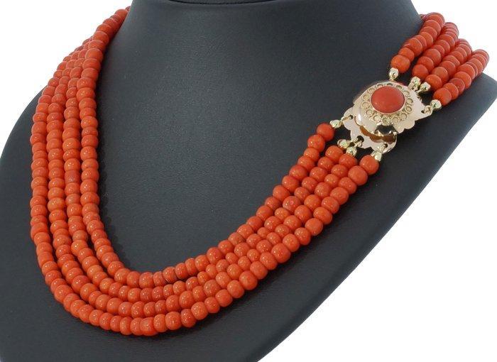 Ketting - 14 karaat Geel goud Bloedkoraal - Fraai gouden, Sieraden, Tassen en Uiterlijk, Antieke sieraden