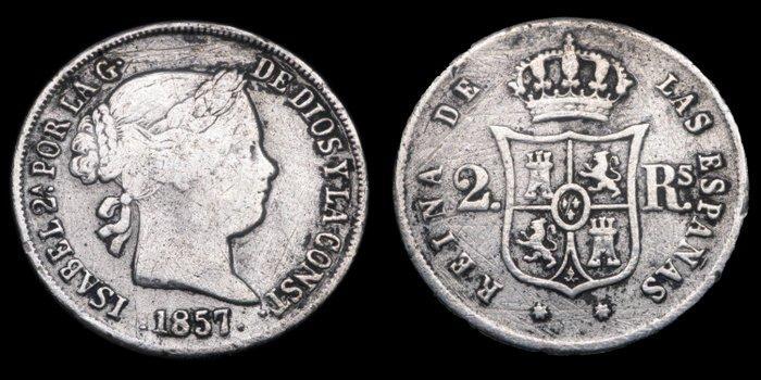 Spanje. Isabel II. 2 Reales Sevilla 1857 (Zonder, Postzegels en Munten, Munten | Europa | Niet-Euromunten