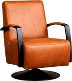 Cognac leren industriële draaifauteuil - staal zwart frame m, Huis en Inrichting, Fauteuils, Nieuw, Ophalen of Verzenden, Modern