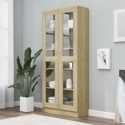 vidaXL Vitrinekast 82,5x30,5x185,5 cm bewerkt hout sonoma, Huis en Inrichting, Kasten | Boekenkasten, 25 tot 50 cm, Nieuw, Overige houtsoorten