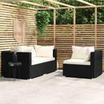 vidaXL 3-delige Loungeset met kussens poly rattan zwart, Tuin en Terras, Verzenden, Nieuw, Rotan, Loungeset