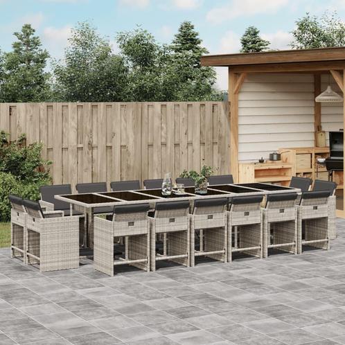 vidaXL 17-delige Tuinset met kussens poly rattan lichtgrijs, Tuin en Terras, Tuinsets en Loungesets, Tuinset, Nieuw, 6 zitplaatsen