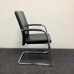 vergaderstoel / stapelstoel, zwart leren bekleding - chroom, Huis en Inrichting, Stoelen, Gebruikt, Zwart, Leer, Ophalen of Verzenden