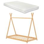 [en.casa] Kinderbed Vimpeli tipi met matras bamboe 90x200 cm, Huis en Inrichting, Slaapkamer | Bedden, Verzenden, Nieuw