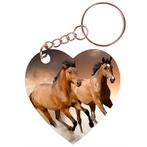 Sleutelhanger hartje 5x5cm - Bruine paarden in galop NIEUW, Verzamelen, Sleutelhangers, Ophalen of Verzenden, Nieuw