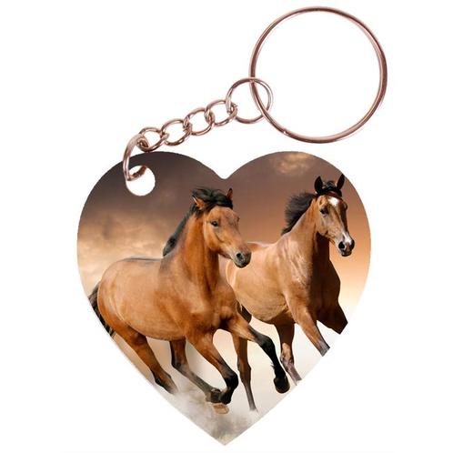 Sleutelhanger hartje 5x5cm - Bruine paarden in galop NIEUW, Verzamelen, Sleutelhangers, Nieuw, Ophalen of Verzenden