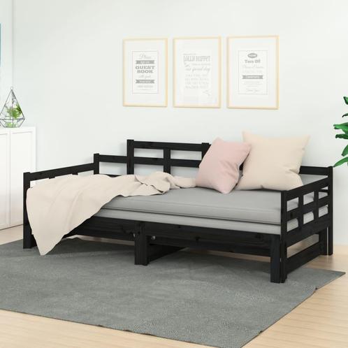 vidaXL Slaapbank uitschuifbaar massief grenenhout zwart, Huis en Inrichting, Slaapkamer | Bedden, 90 cm, 200 cm, Zwart, Eenpersoons