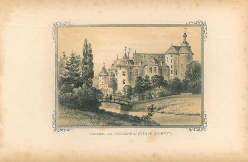 Zicht op Fontaine-lEveque, Antiek en Kunst, Kunst | Etsen en Gravures