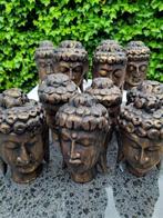 Beeld, 10 Mooie houten Boeddha hoofden - 14 cm - Hout, Antiek en Kunst