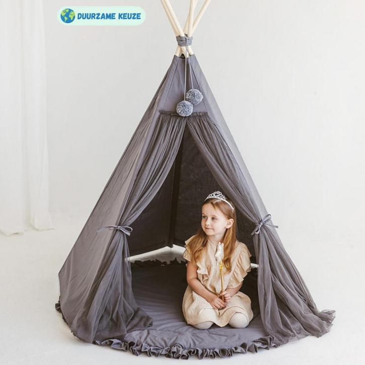 Grijze boho tipi tent van katoen en hout, ideaal voor cre..., Kinderen en Baby's, Speelgoed | Speeltenten, Nieuw, Ophalen of Verzenden