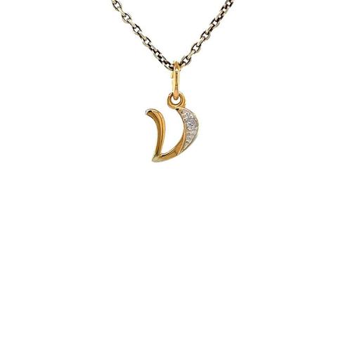 Gouden letter V hanger met diamant 14 krt, Sieraden, Tassen en Uiterlijk, Kettinghangers, Nieuw, Ophalen of Verzenden