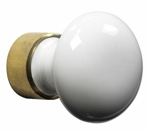 Meubelknop Paddenstoel porselein 30mm wit/messing ongelakt, Doe-het-zelf en Verbouw, Hang- en Sluitwerk, Nieuw, Ophalen of Verzenden