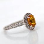 Ring - 14 karaat Witgoud Saffier, Sieraden, Tassen en Uiterlijk, Ringen, Nieuw