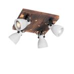 Industriële plafondlamp hout met beton 4-lichts - Creto, Huis en Inrichting, Lampen | Spots, Nieuw, Overige materialen, Industrieel