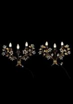 Wandkandelaar - smeedijzer en kristal - Een paar wandlampen.