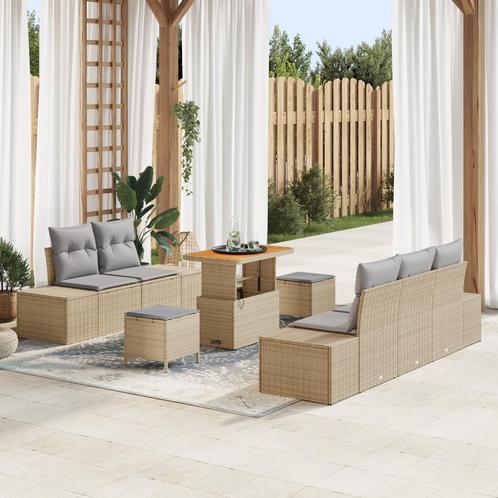 vidaXL 8-delige tuinset met kussens in beige, van poly, Tuin en Terras, Tuinsets en Loungesets, Tuinset, Nieuw, Rotan, Verzenden