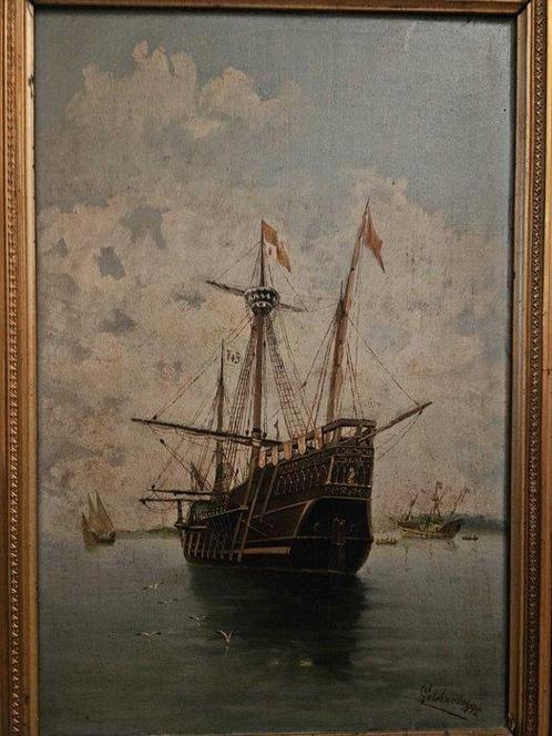 Escuela catalana (XIX) - La Fragata - NO RESERVE, Antiek en Kunst, Kunst | Schilderijen | Klassiek