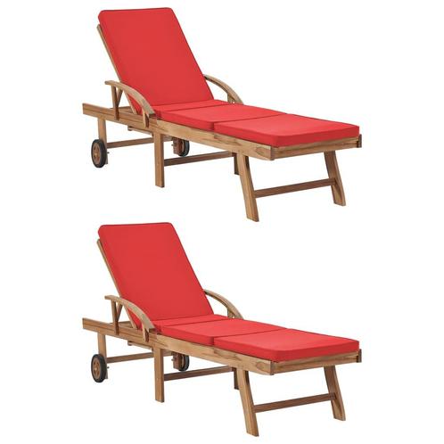 vidaXL Ligbedden met kussens 2 st massief teakhout rood, Tuin en Terras, Ligbedden, Nieuw, Verzenden
