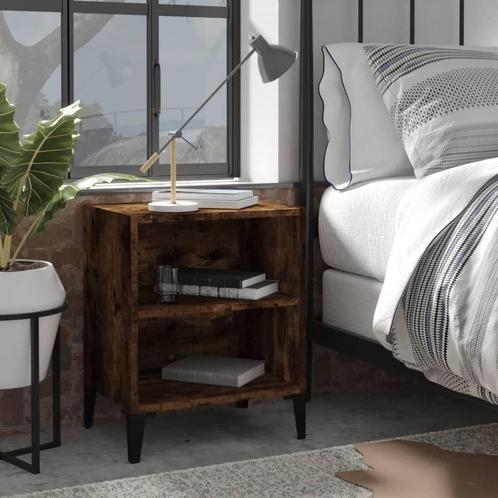 vidaXL Nachtkastje met metalen poten 40x30x50 cm gerookt, Huis en Inrichting, Slaapkamer | Nachtkastjes, Nieuw, Minder dan 45 cm