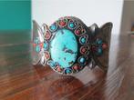 Dikke vintage manchetklem - Zilver, turquoise, Koraal -, Antiek en Kunst