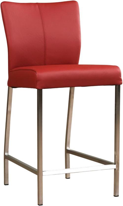 Rode leren moderne barkruk - poot vierkant rvs - Toledo Leer, Huis en Inrichting, Barkrukken, 90 cm of meer, Met voetsteun, 1 kruk