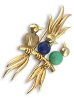 Broche - 14 karaat Geel goud, Drietal Vogels Diamond-Oog