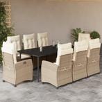 vidaXL 9-delige Tuinset met kussens poly rattan beige, Tuin en Terras, Nieuw, 8 zitplaatsen, Tuinset, Verzenden