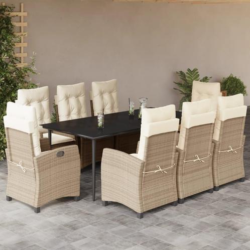 vidaXL 9-delige Tuinset met kussens poly rattan beige, Tuin en Terras, Tuinsets en Loungesets, Tuinset, Nieuw, 8 zitplaatsen, Rotan