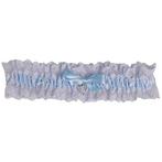 Kousenband Blauw Broderie - blauw strikje en zilverkleurig h, Kleding | Dames, Nieuw, Ophalen of Verzenden