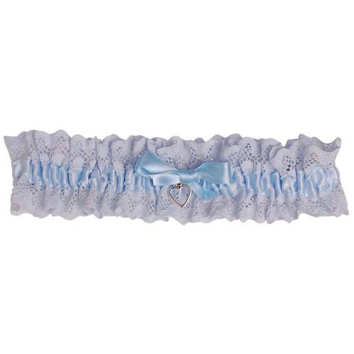 Kousenband Blauw Broderie - blauw strikje en zilverkleurig h, Kleding | Dames, Trouwkleding en Trouwaccessoires, Nieuw, Ophalen of Verzenden