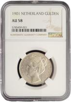 Koningin Wilhelmina 1 gulden 1901 AU58 NGC gecertificeerd, Postzegels en Munten, Munten | Nederland, Zilver, Losse munt, Verzenden