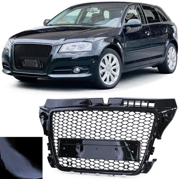Honingraat grill - Audi A3 8P 08-13 - ZWART GLANS - Sport..., Auto-onderdelen, Carrosserie en Plaatwerk, Nieuw, Ophalen of Verzenden
