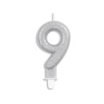 Kaars 9 Jaar Zilver Glitter 7cm, Hobby en Vrije tijd, Verzenden, Nieuw
