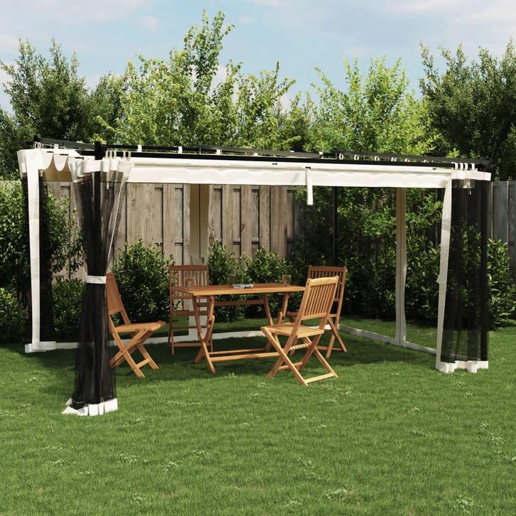 vidaXL Prieel met zijwanden van gaas 4x3 m staal, Tuin en Terras, Partytenten, Nieuw, Verzenden