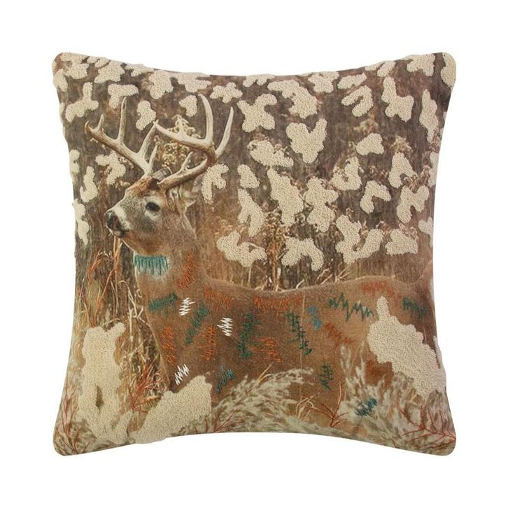 Kussen Geborduurd hert in gras 45x45cm, Huis en Inrichting, Woonaccessoires | Overige, Verzenden