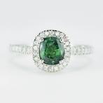 Ring Platina -  1.49ct. tw. Saffier - Diamant - Groene, Sieraden, Tassen en Uiterlijk, Antieke sieraden