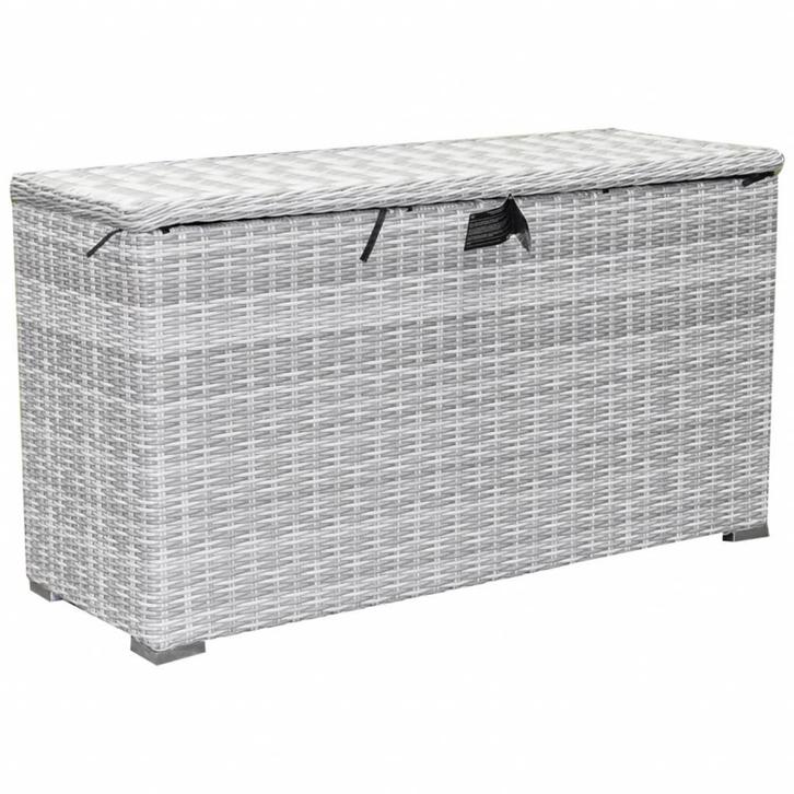 Kussenbox klein 126x47xH71 cm wit grijs, Tuin en Terras, Tuinsets en Loungesets, Nieuw, Wicker, Ophalen of Verzenden