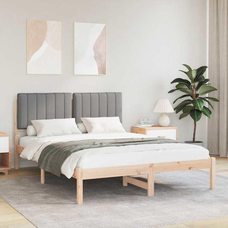 vidaXL Bedframe met Gevoerd Hoofdgedeelte Lichtgrijs 140 x, Huis en Inrichting, Slaapkamer | Bedden, Nieuw, Hout, Verzenden