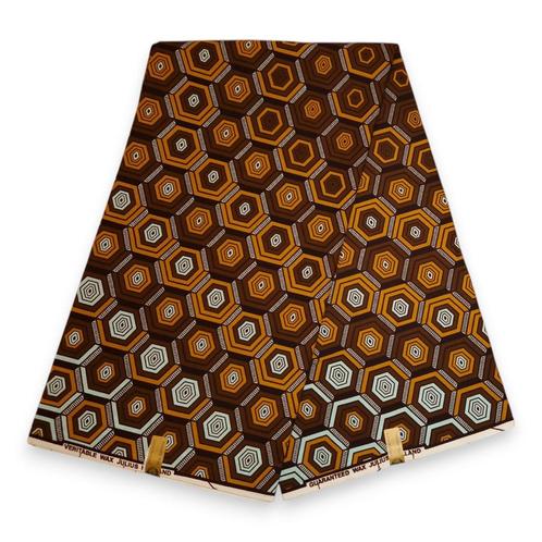 Afrikaanse stof - Bruine Hexagon  - 100% katoen - 1 yard, Hobby en Vrije tijd, Stoffen en Lappen, Nieuw, Ophalen of Verzenden