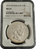Koning Willem III 2 1/2 Gulden 1870 MS63 NGC gecertificeerd, Postzegels en Munten, Munten | Nederland, Verzenden, Koning Willem III